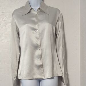 Express Silk Silver Button Down Romantic Feminine Soft Girl Luxury Shirt XS